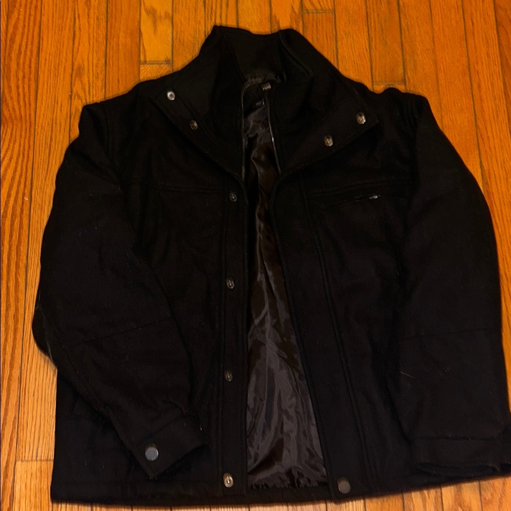 London Fog Black Wool-Blend Pea Coat
